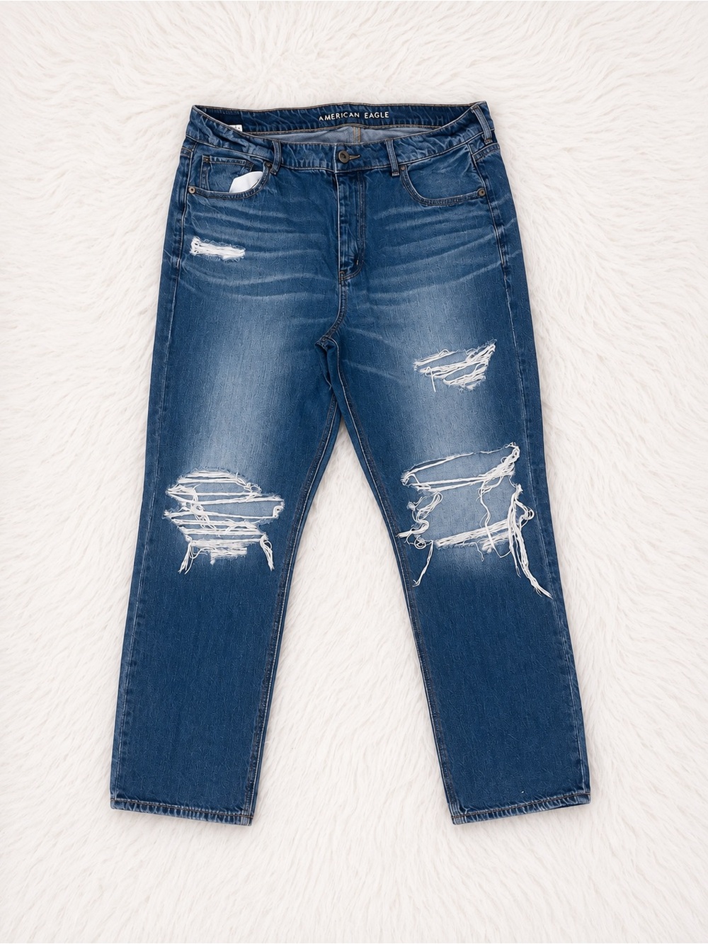 American Eagle Tomgirl Jeans Size 16 Distressed Boyfriend Straight Leg Denim
